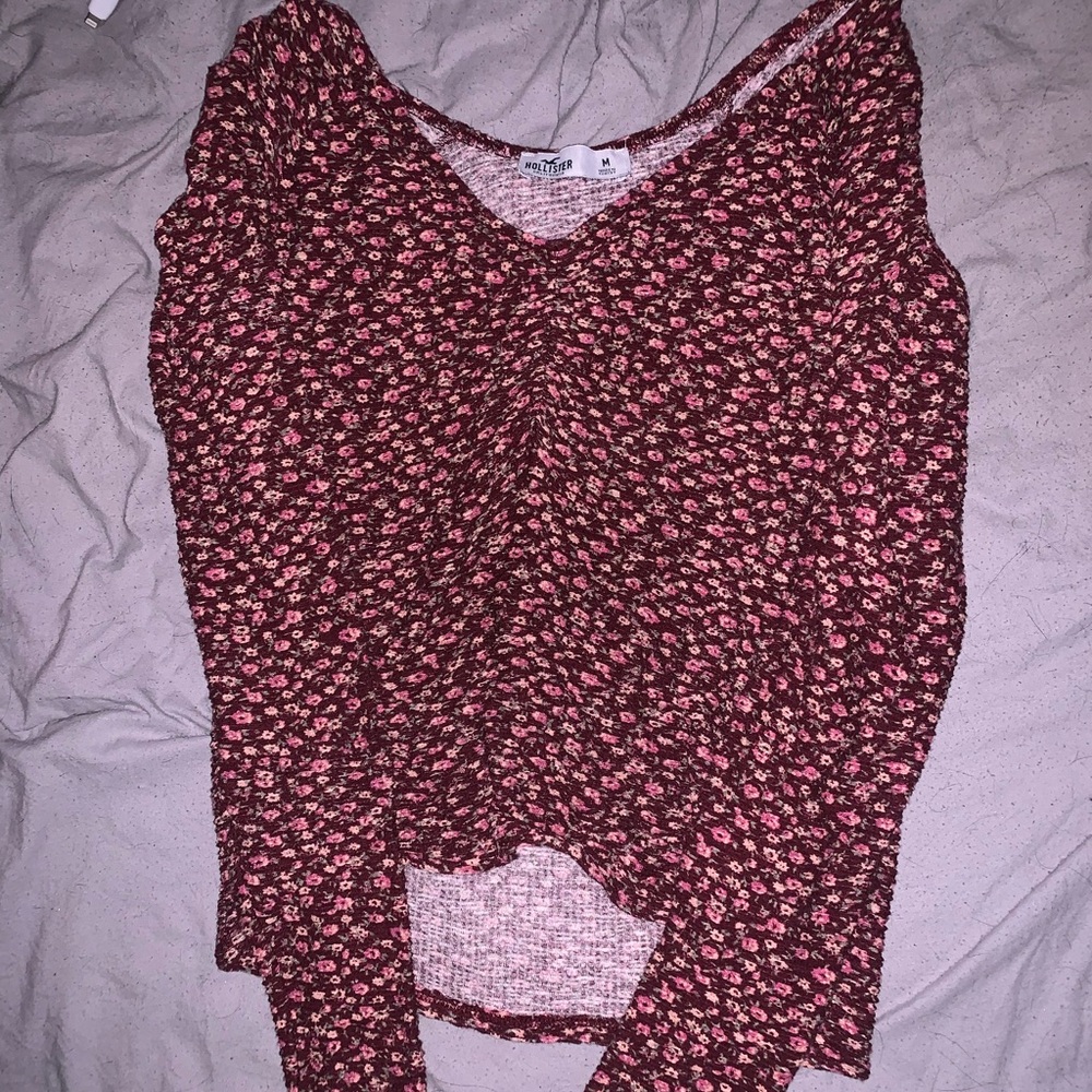 Hollister Pink and Black Floral Blouse